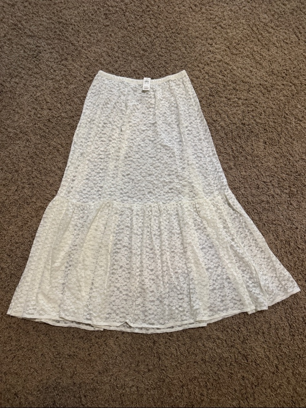 aerie White Lace Tiered Maxi Skirt